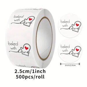 500 Baked with Love Stickers (1 Roll)